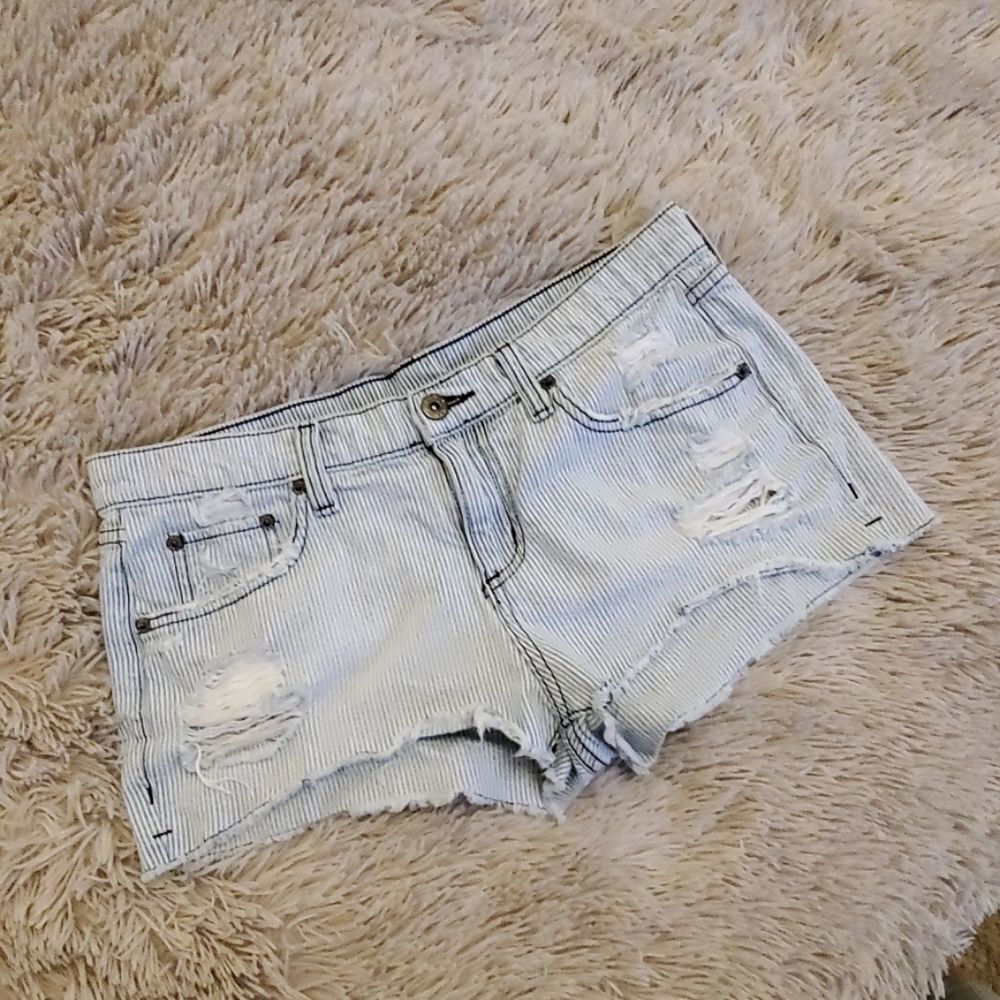 Blue & white striped distressed Carmar shorts
